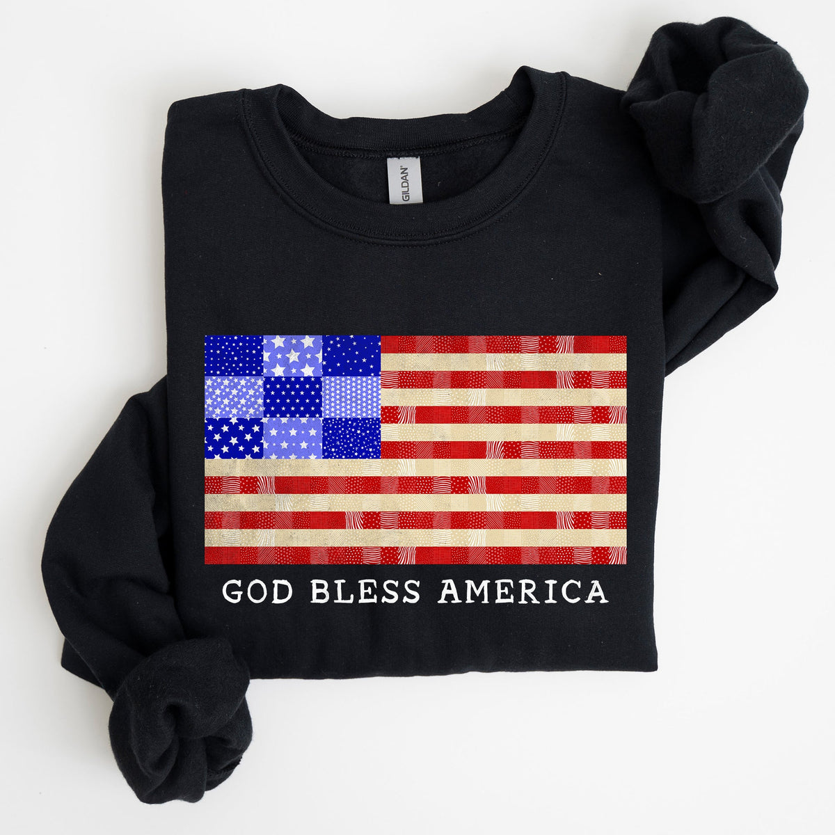 God Bless America Quilt Flag 4th of July Patriotic Quilt Pattern Design Sweatshirt