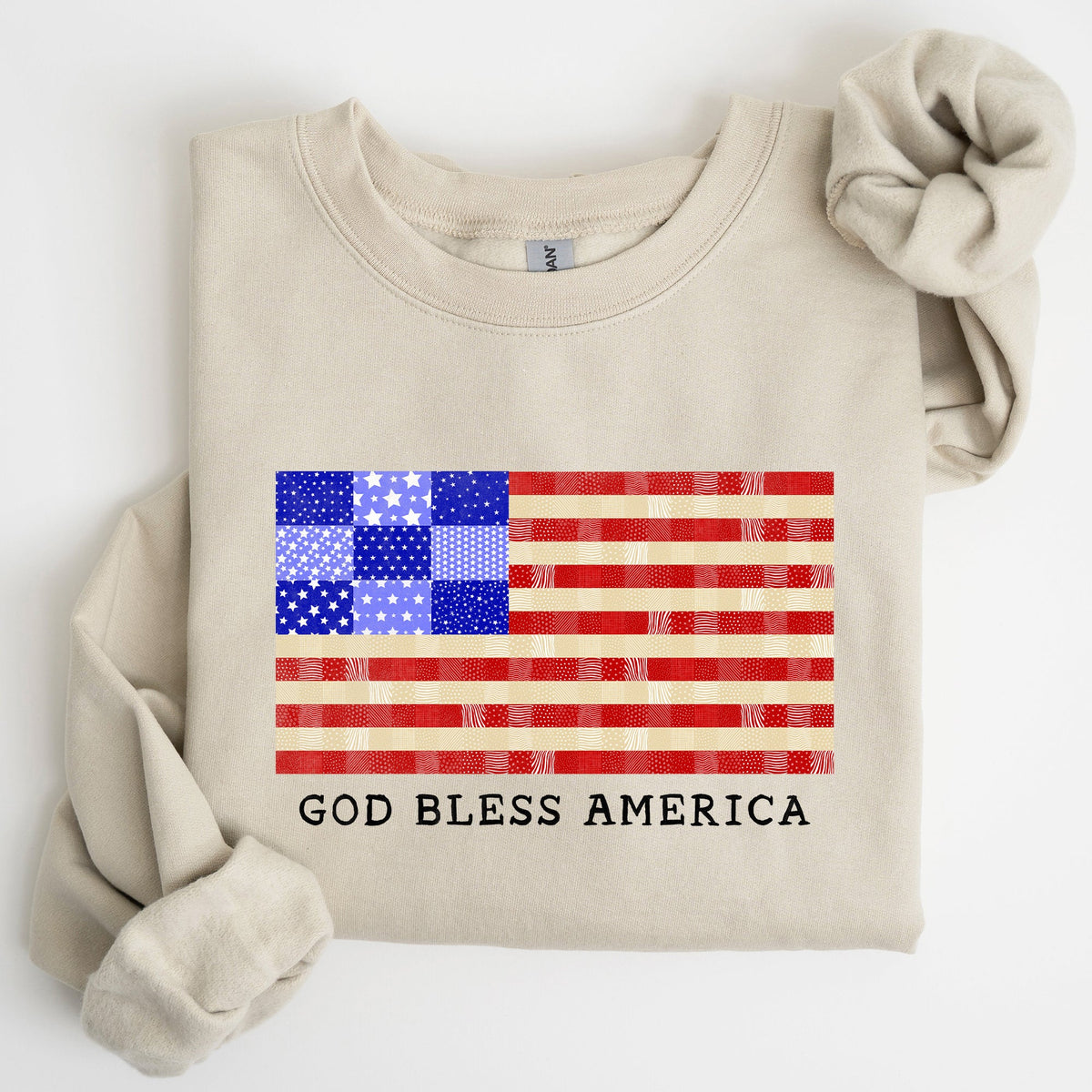 God Bless America Quilt Flag 4th of July Patriotic Quilt Pattern Design Sweatshirt