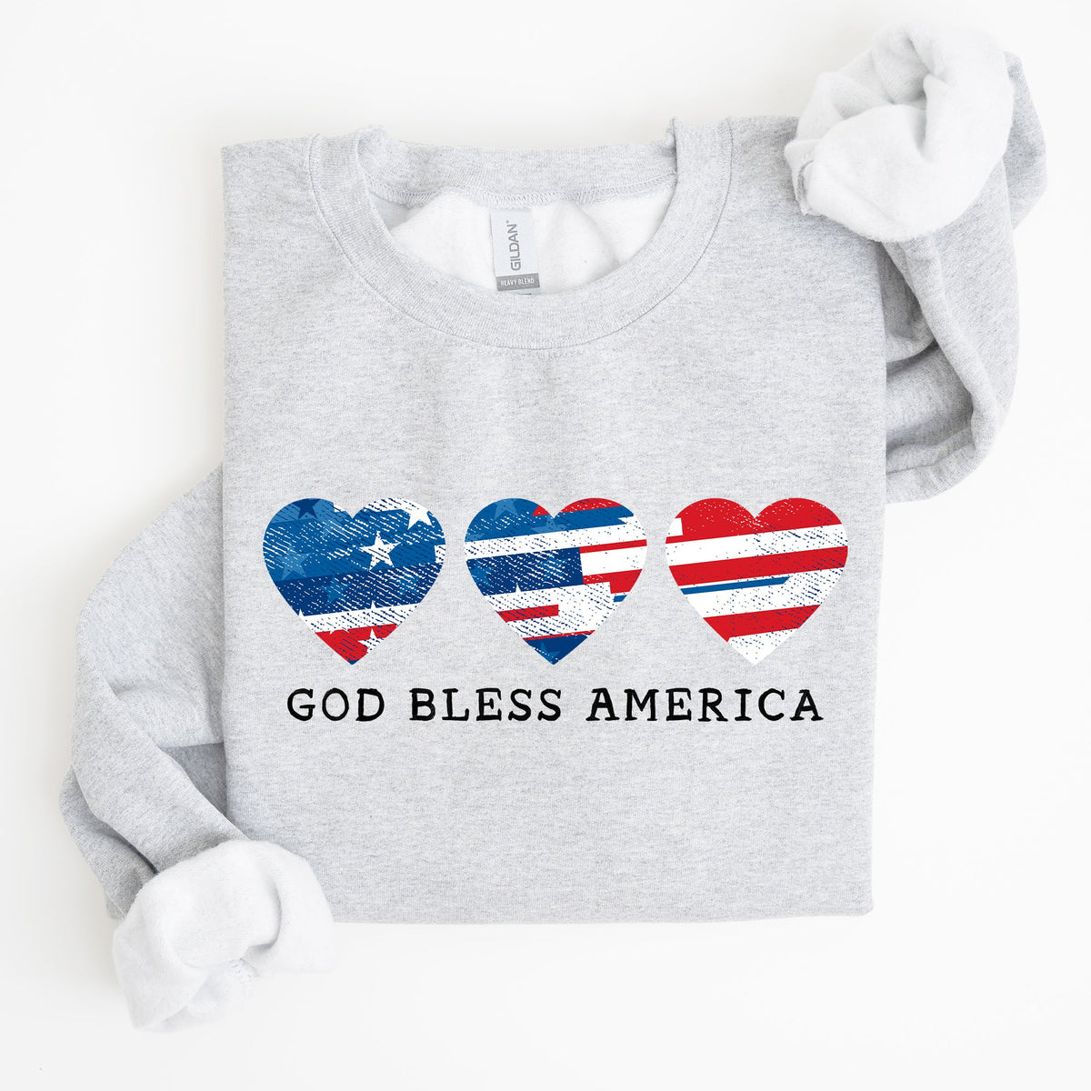God Bless America Retro Hearts 4th Of July Patriotic Vintage Distressed Graphic Sweatshirt