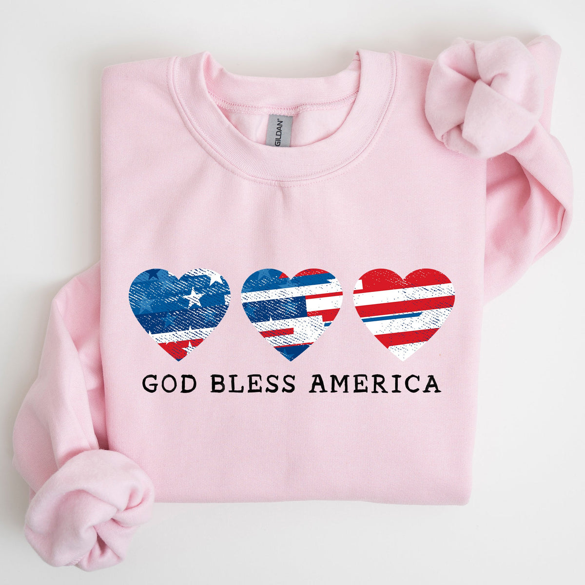 God Bless America Retro Hearts 4th Of July Patriotic Vintage Distressed Graphic Sweatshirt