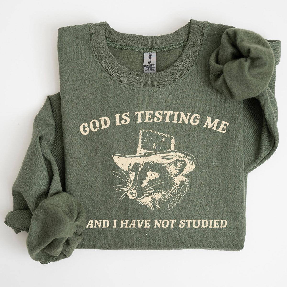 God Is Testing Me Opossum Possum Graphic Expression Of Faith Wit And Southern Charm Sweatshirt