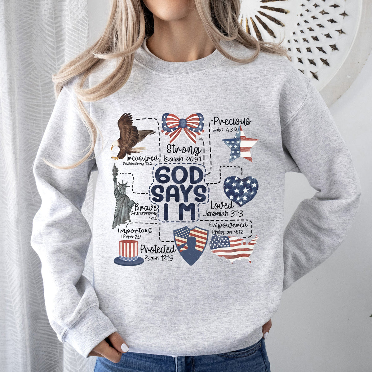 God Says I Am Patriotic Protected Strong Courageous Faithful Believer In God Sweatshirt