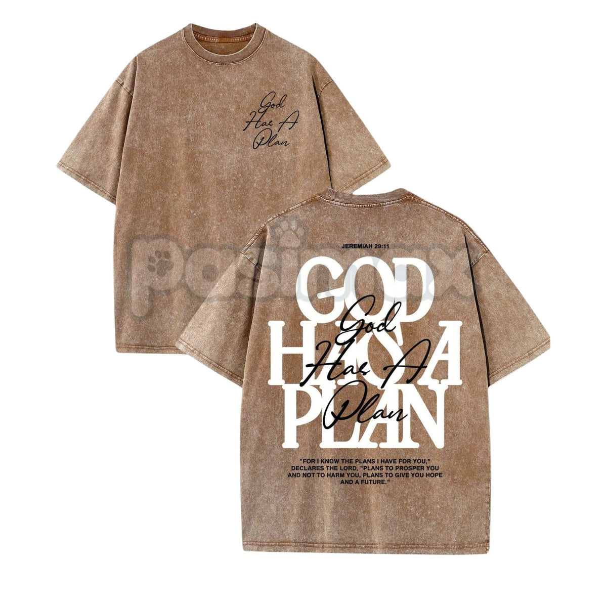 "God Has A Plan" Double Sided T-Shirt – Retro Washed Christian Letter Print, 230 GSM Cotton