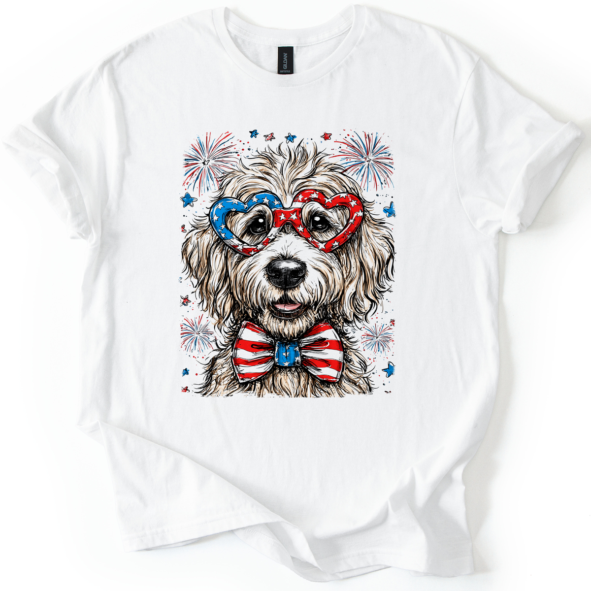 Golden Doodle Patriotic Dog USA Fourth of July Celebration for Pet Lovers Graphic Tee