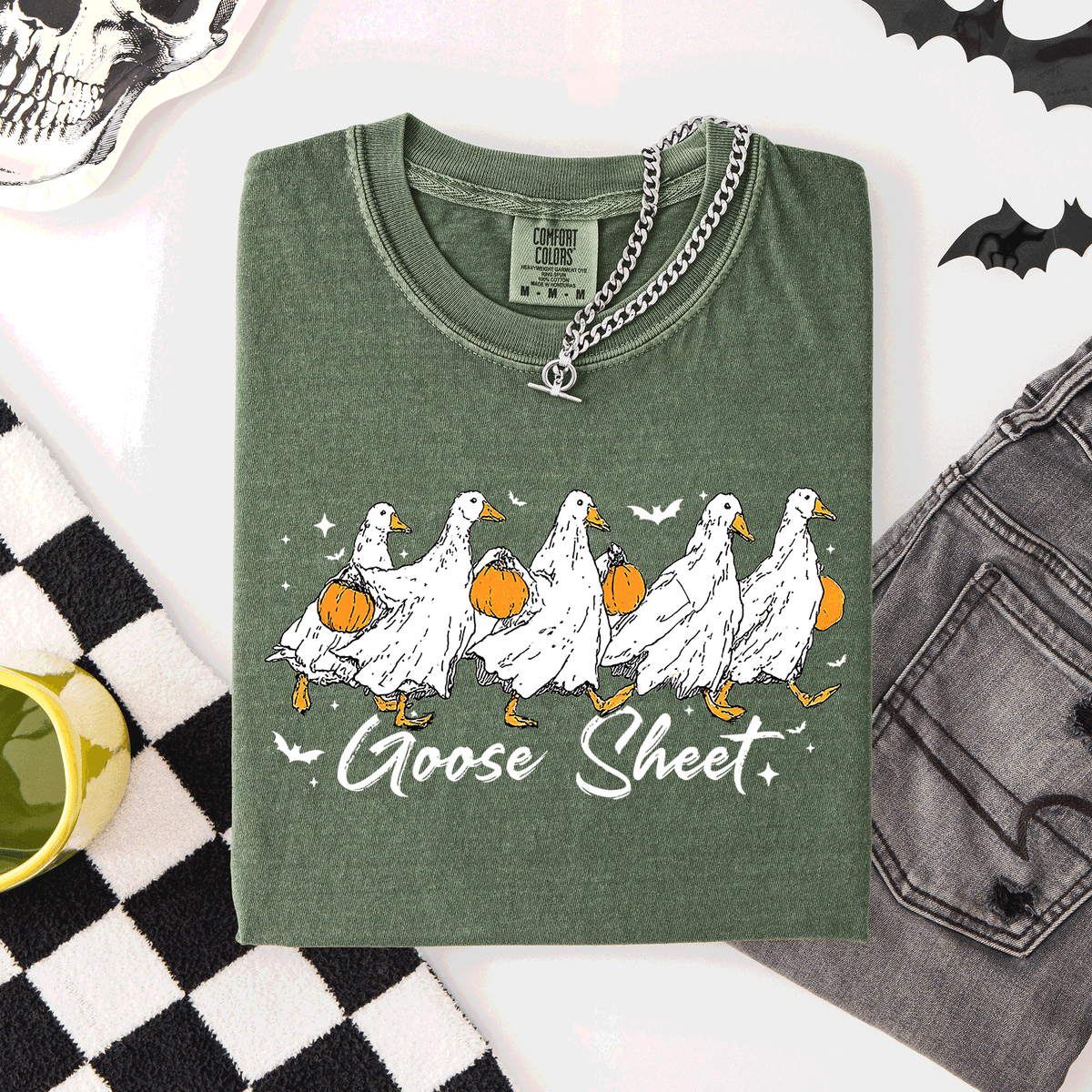 Goose Sheet Halloween Trick Or Treat Ghosts And Goblins Design Comfort Colors Tee
