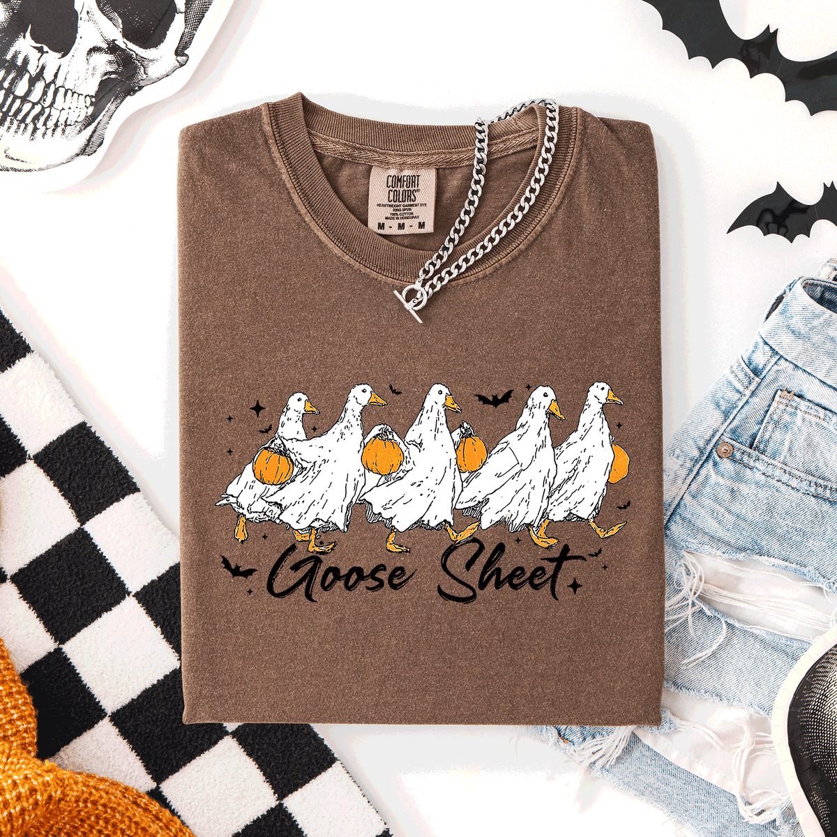 Goose Sheet Halloween Trick Or Treat Ghosts And Goblins Design Comfort Colors Tee