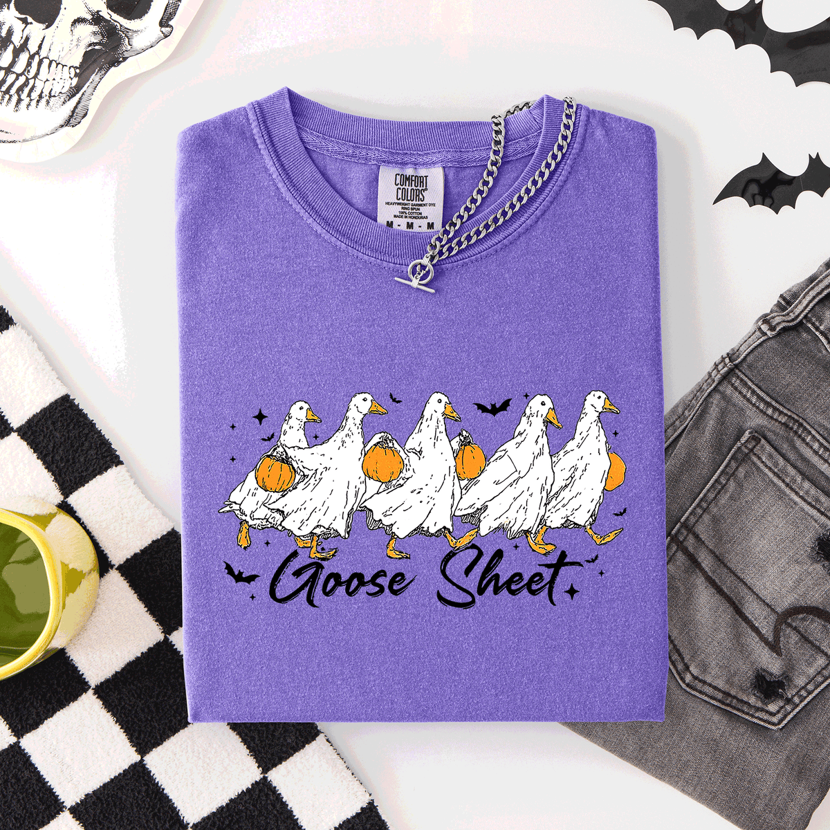 Goose Sheet Halloween Trick Or Treat Ghosts And Goblins Design Comfort Colors Tee