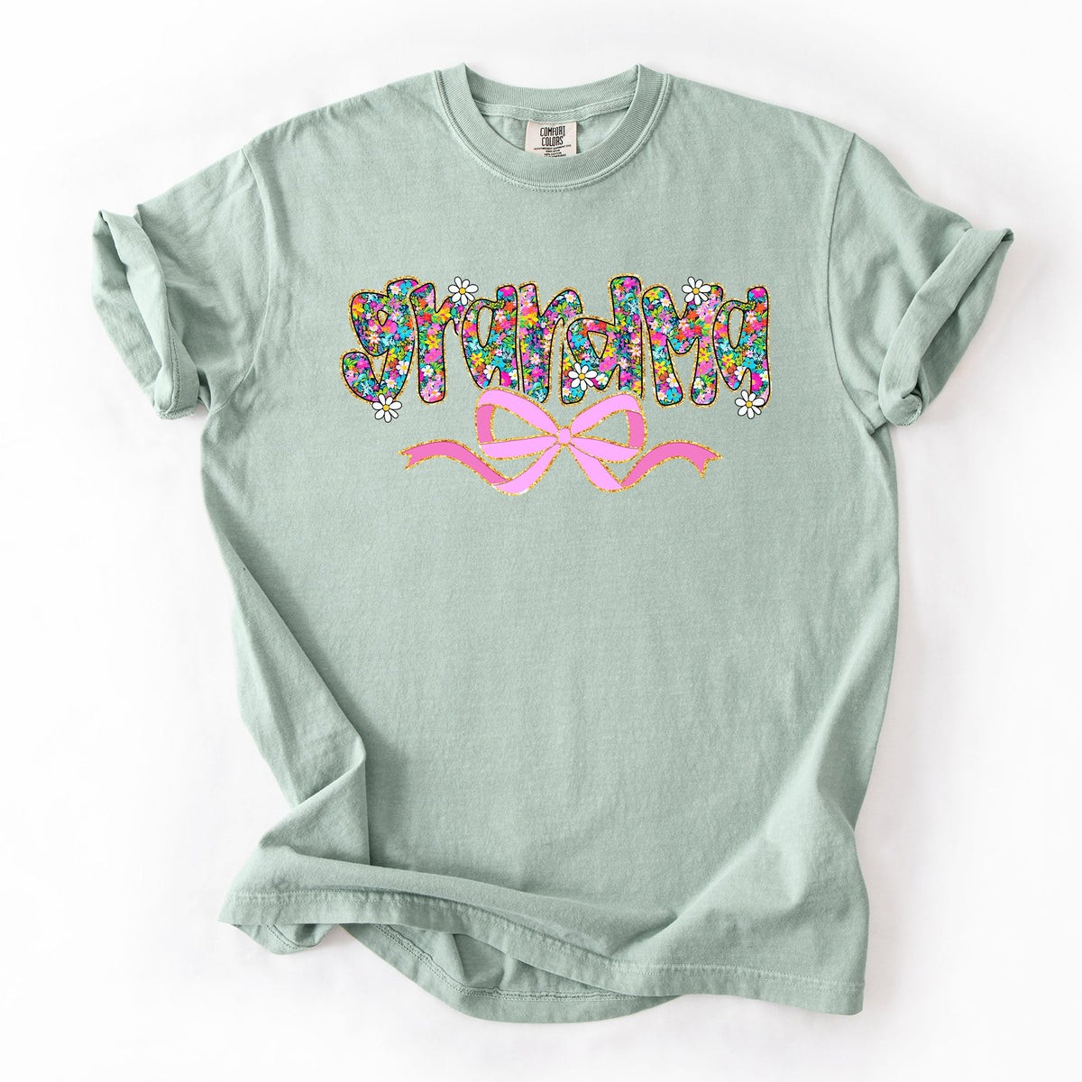 Grandma Mother's Day Ribbon Bow Floral Pastel Colorful Blossom Celebration Comfort Colors Tee