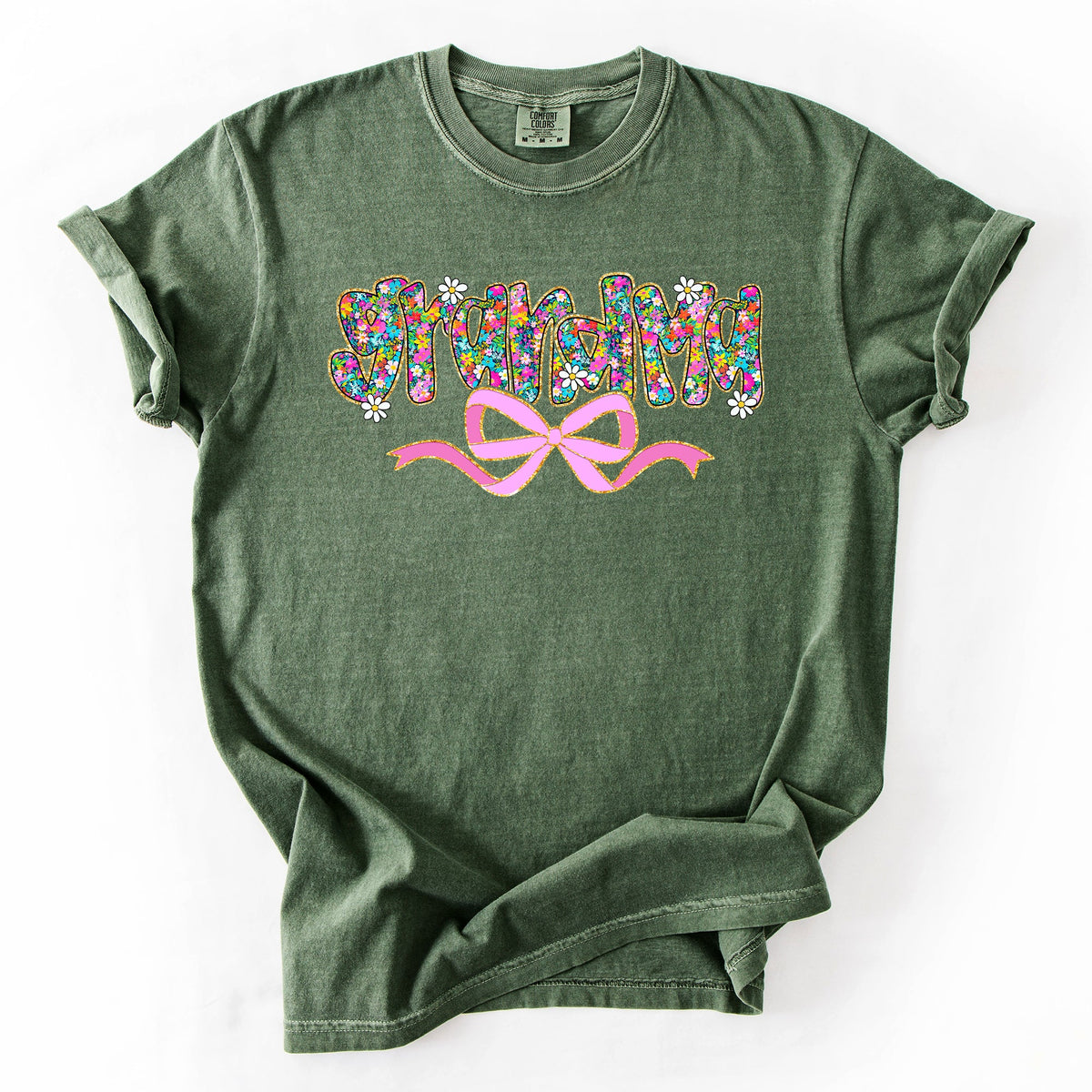 Grandma Mother's Day Ribbon Bow Floral Pastel Colorful Blossom Celebration Comfort Colors Tee