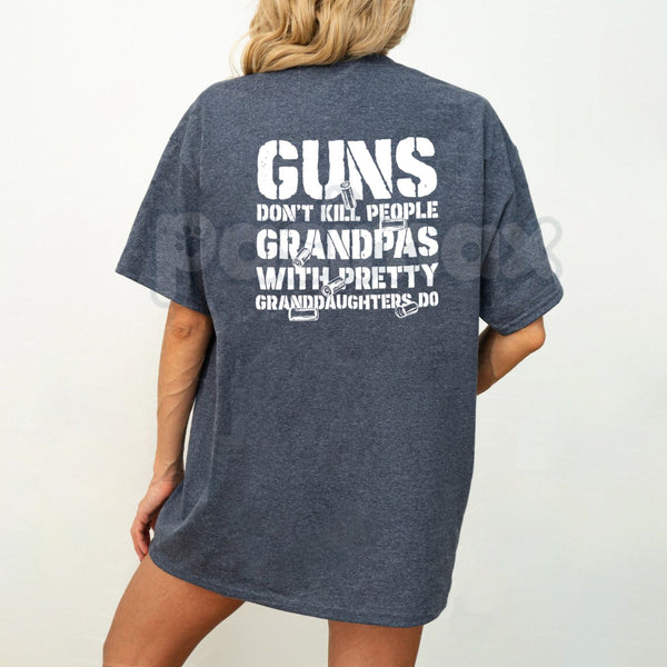 "Grandpas With Pretty Granddaughters" Funny T-Shirt - Protective Grandpa Graphic Tee, Premium 100% Cotton Humor Shirt, Funny Gift for Grandfather, Sarcastic Family Protection Top, Soft Lived-In Patriotic Humor Apparel