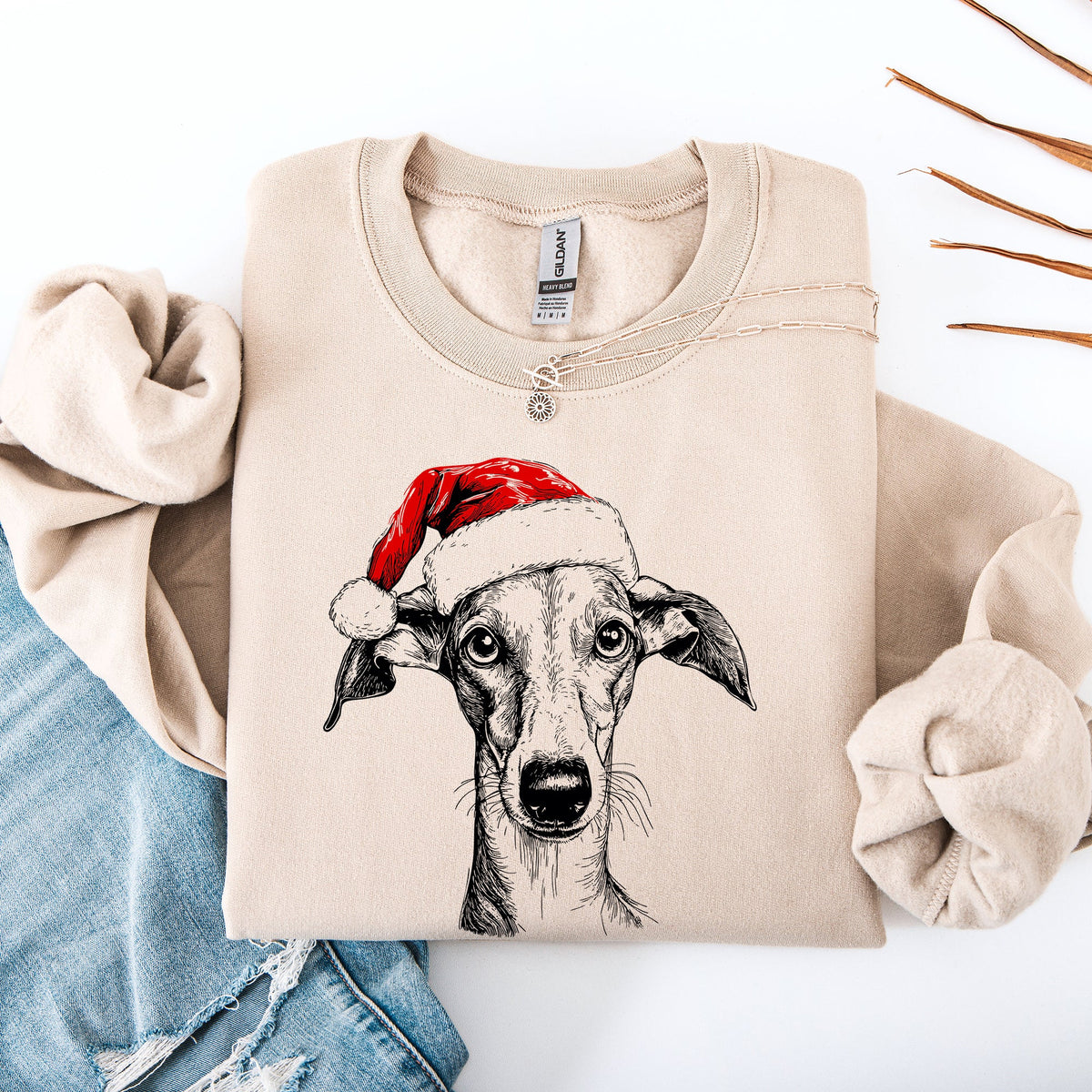 Greyhound Santa Christmas Dog Lover Pet Seasonal Festive Cozy Holiday Motif Sweatshirt