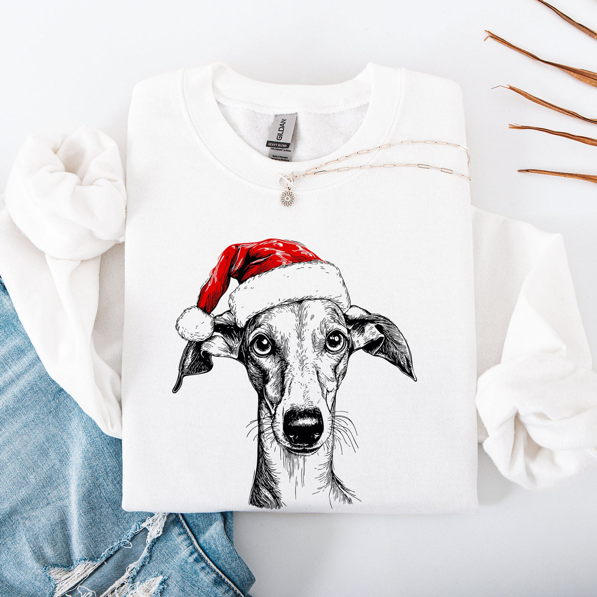 Greyhound Santa Christmas Dog Lover Pet Seasonal Festive Cozy Holiday Motif Sweatshirt