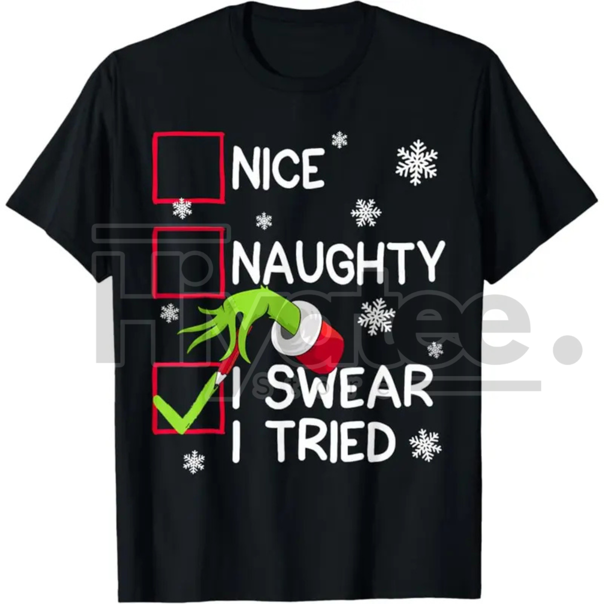 Groovy Naughty "I Swear I Tried" Christmas Holiday Unisex Tee & Sweatsuit Made in USAGroovy Naughty "I Swear I Tried" Christmas Holiday Unisex Tee & Sweatsuit Made in USA