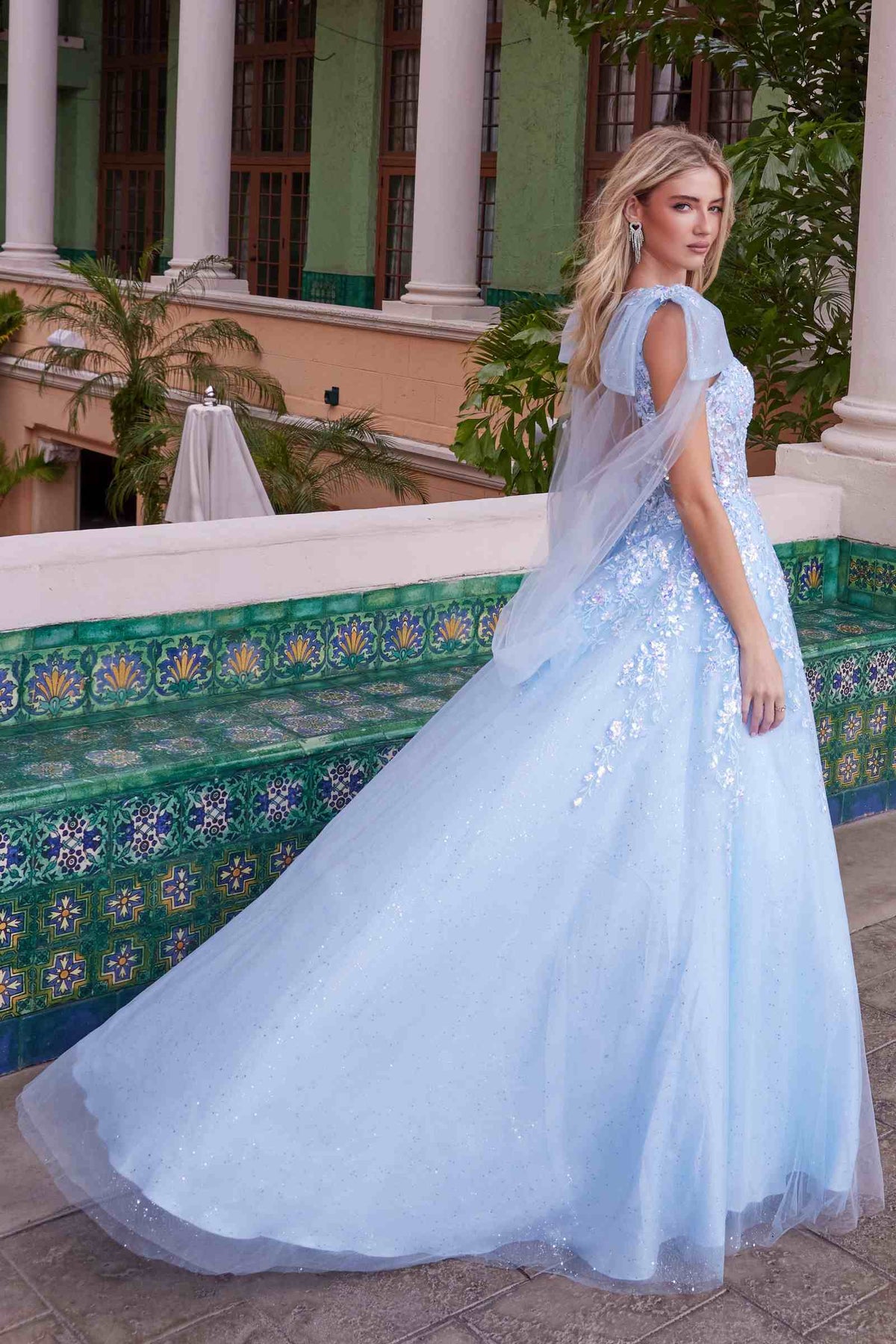 Nox Anabel H1680 Draped Tie-Up Straps Applique Tulle Dress