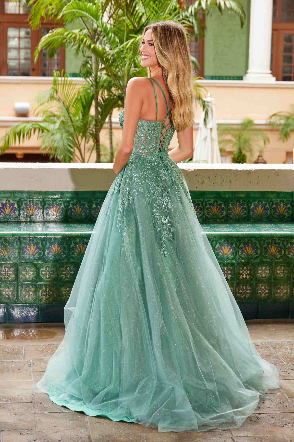 Nox Anabel H1682 A-Line Sweetheart Neckline Dress with Floral Applique