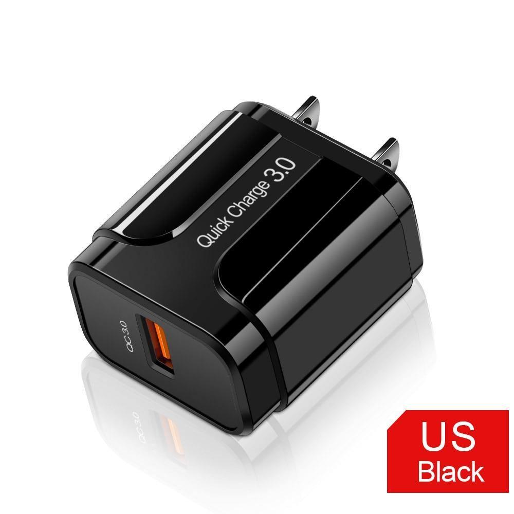 Black 3A Quick Charge 3.0 USB Charger EU Wall Mobile Phone Charger Adapter QC3.0 Fast Charging