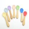 2PCS  Bamboo Training Spoons Organic Soft Baby Feeding Silicone Tip Spoon Scoop Easy Grip Handle Toddlers Infant Gifts For Parents And Baby Boys Or Girls