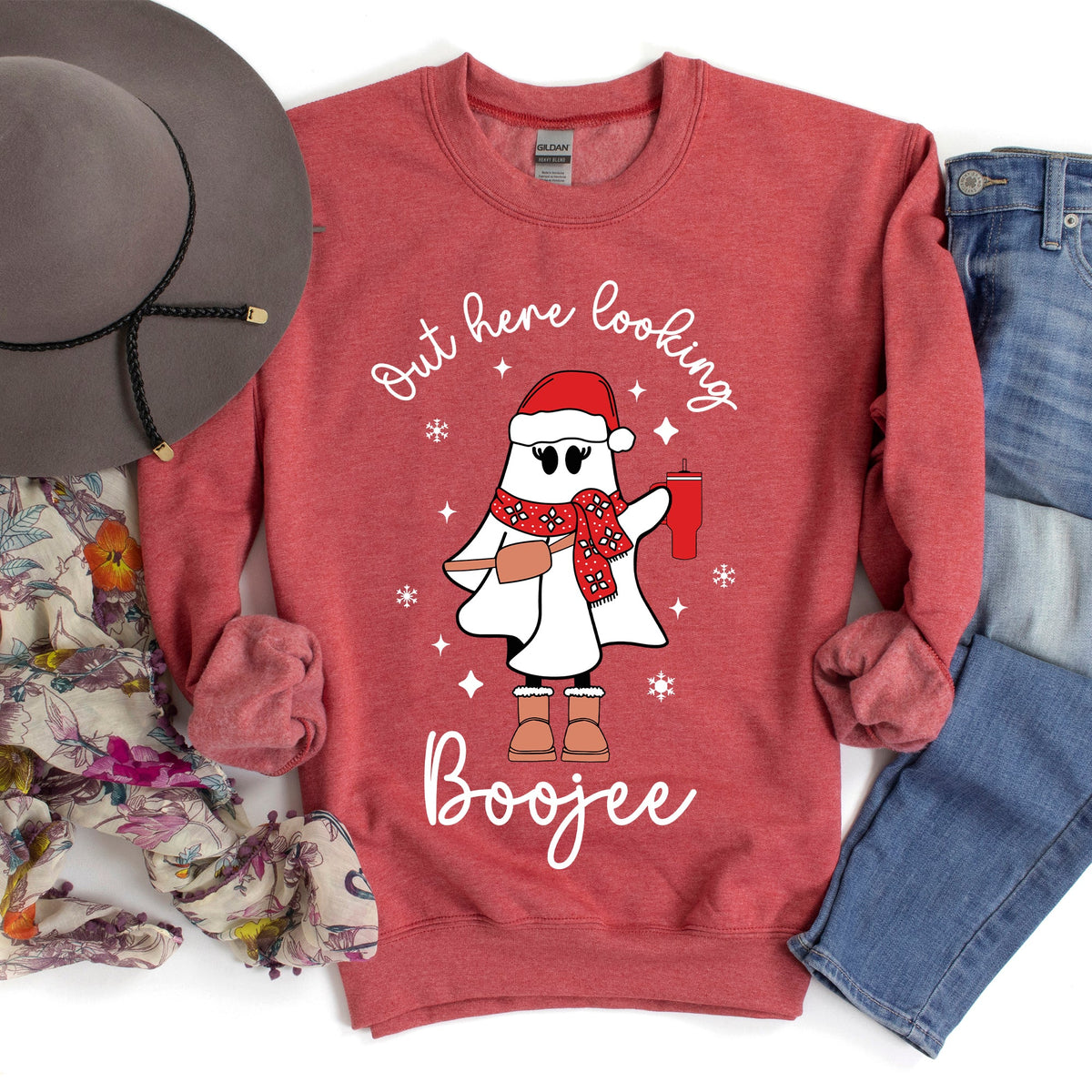 Boojee Ghost Bougie Christmas Holiday Humor Cozy Winter Wardrobe Festive Spirit Sweatshirt