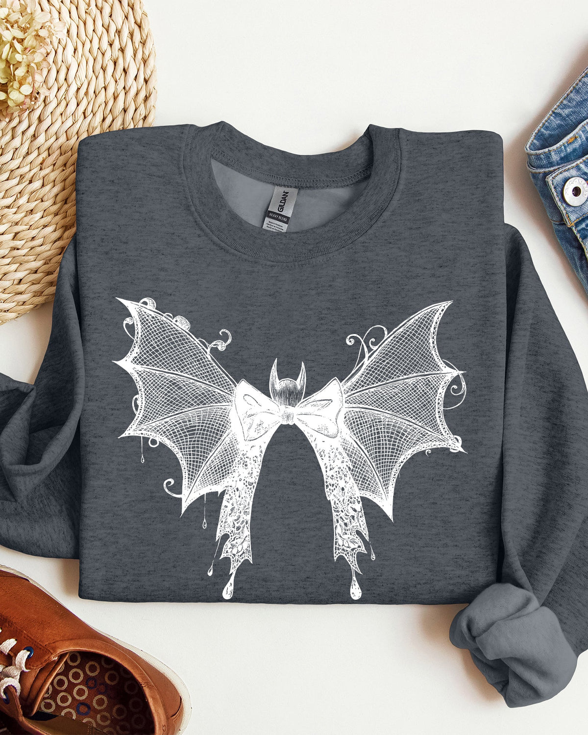 Halloween Bat Lace Gothic Spooky Witch Motif Fashion Statement For Midnight Lovers Sweatshirt