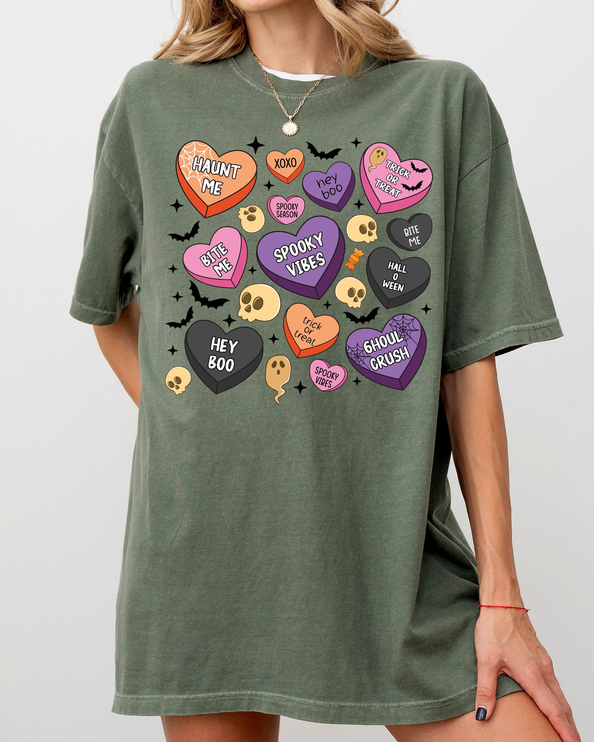 Halloween Candy Hearts Trick or Treat Haunted Spooky Witch Cute Comfort Colors Tee