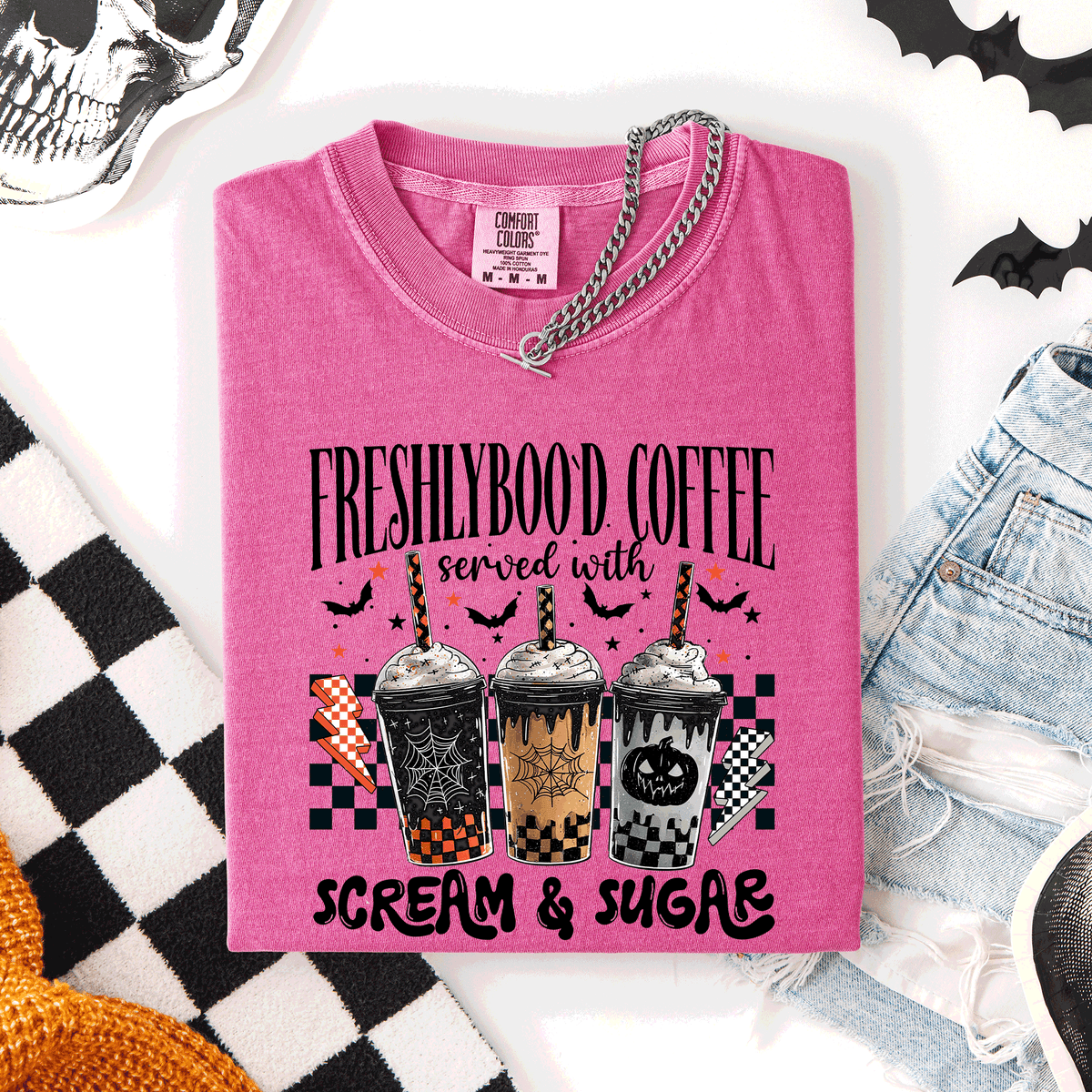 Freshly Boo'd Halloween Coffee Witch Spooky Cozy Night Vibes Graphic Comfort Colors Tee