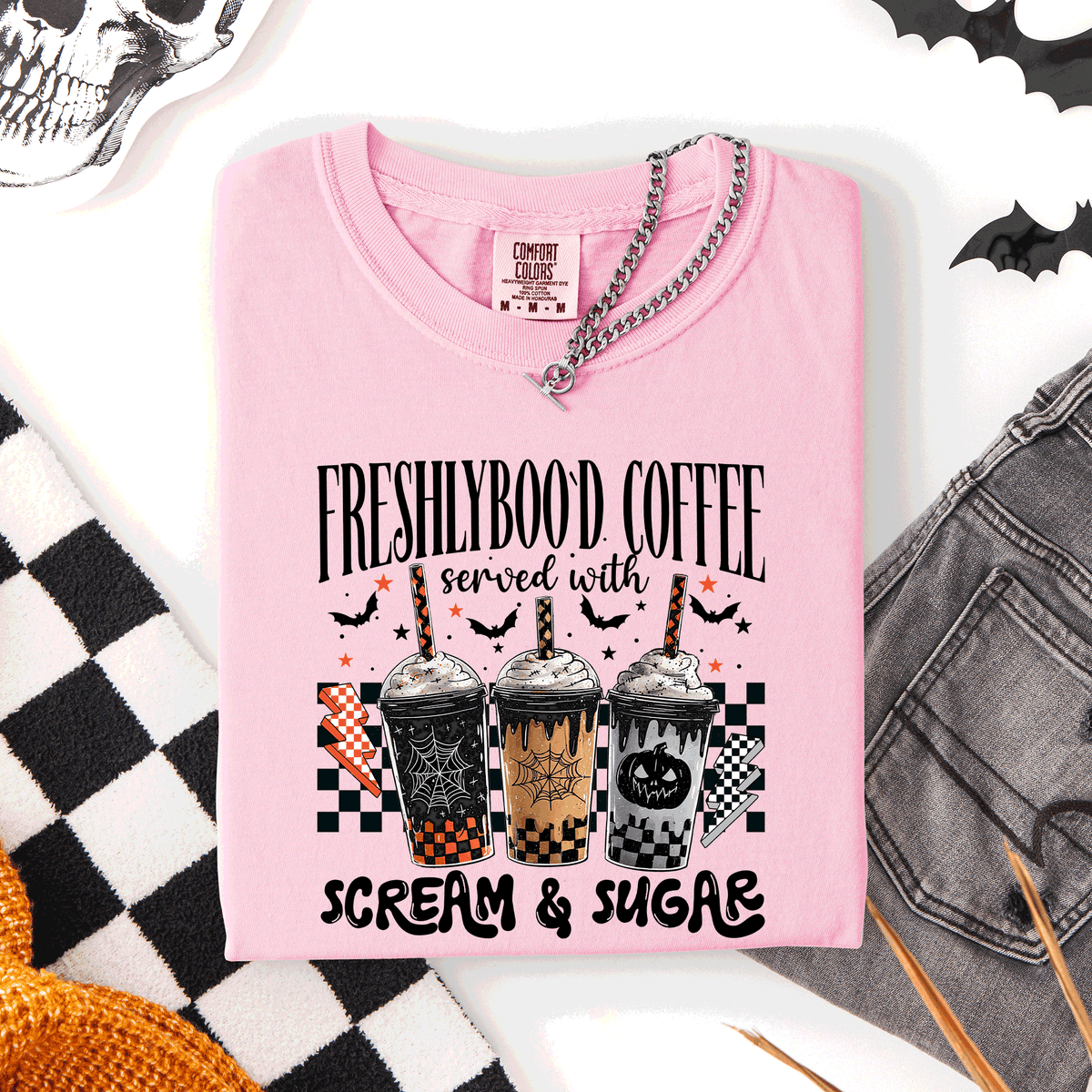 Freshly Boo'd Halloween Coffee Witch Spooky Cozy Night Vibes Graphic Comfort Colors Tee