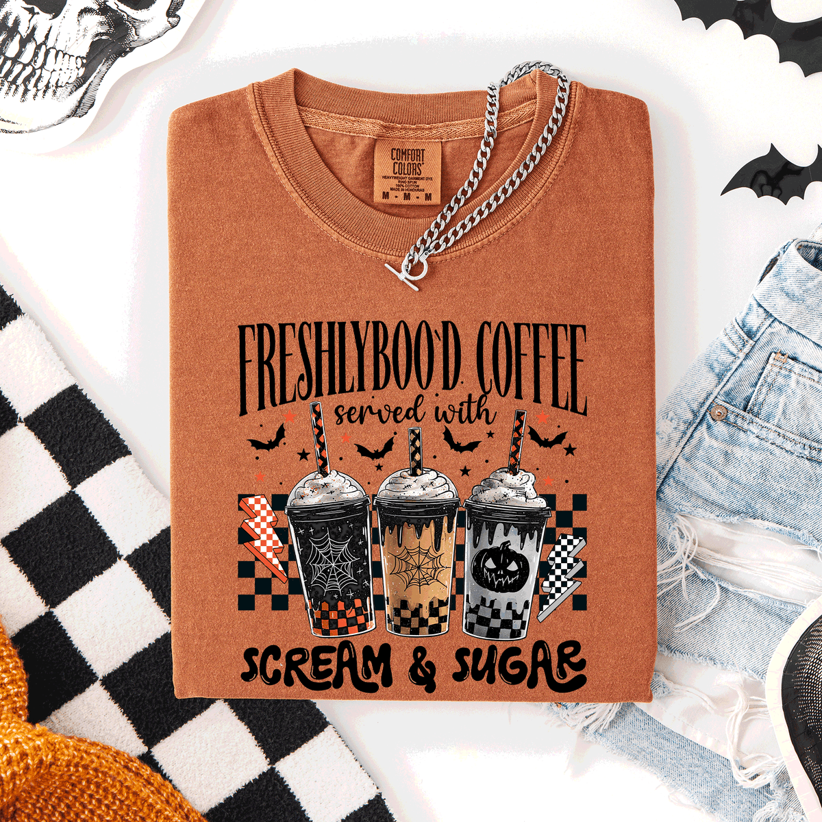 Freshly Boo'd Halloween Coffee Witch Spooky Cozy Night Vibes Graphic Comfort Colors Tee