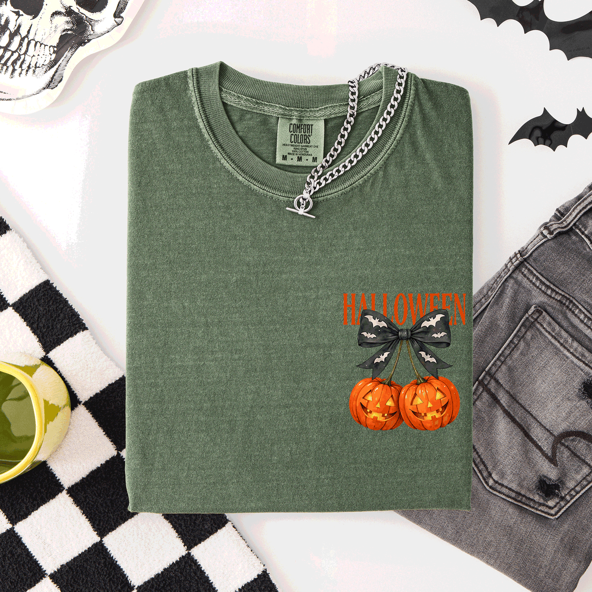 Halloween Jack O Lanterns Pocket Cherry Coquette Graphic Elements Comfort Colors Tee