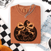 Halloween Pumpkin Faux Lace Coquette Ribbon And Bows Festive Style Comfort Colors Tee