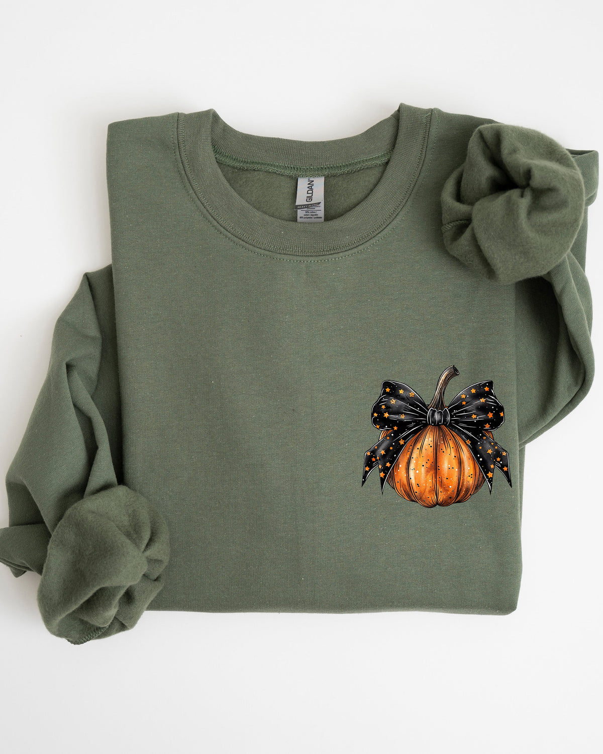 Halloween Pumpkin Ribbon Pocket Print Coquette Fall Autumn Cozy Festive Edition Sweatshirt