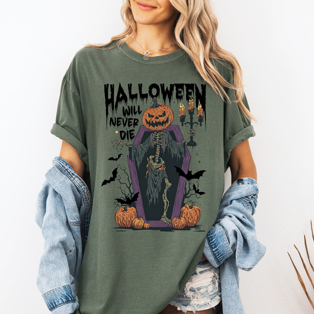 Halloween Will Never Die Spooky Jack-O-Lantern Pumpkin Limited Edition Design Comfort Colors Tee