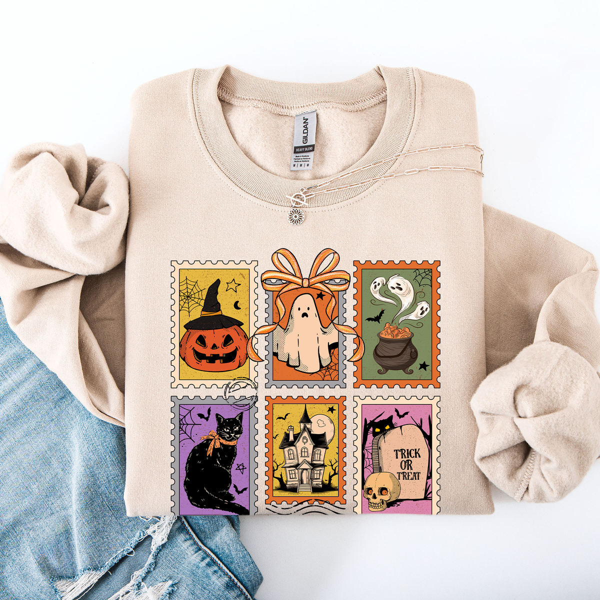 Haunting Halloween Night Parade With Ghosts Black Cat Pumpkins Witch Cozy Sweatshirt