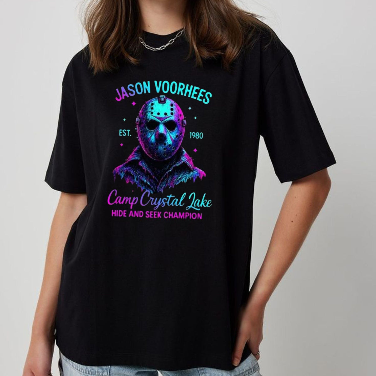 Halloween Neon Horror Characters Shirt - Glowing Horror T-Shirt, Spooky Neon Apparel