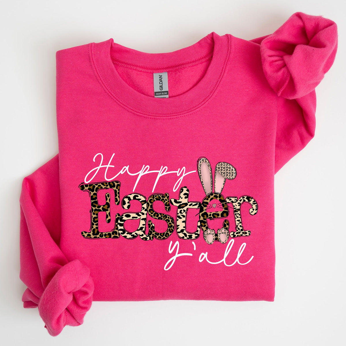 Happy Easter Y'all Leopard Print Rabbit Playful Bunny Motif For Springtime Celebration Cozy Fleece Sweatshirt