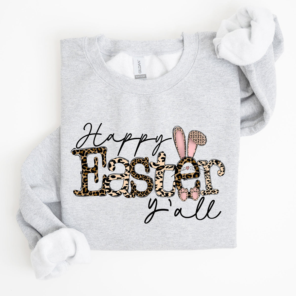 Happy Easter Y'all Leopard Print Rabbit Playful Bunny Motif For Springtime Celebration Cozy Fleece Sweatshirt