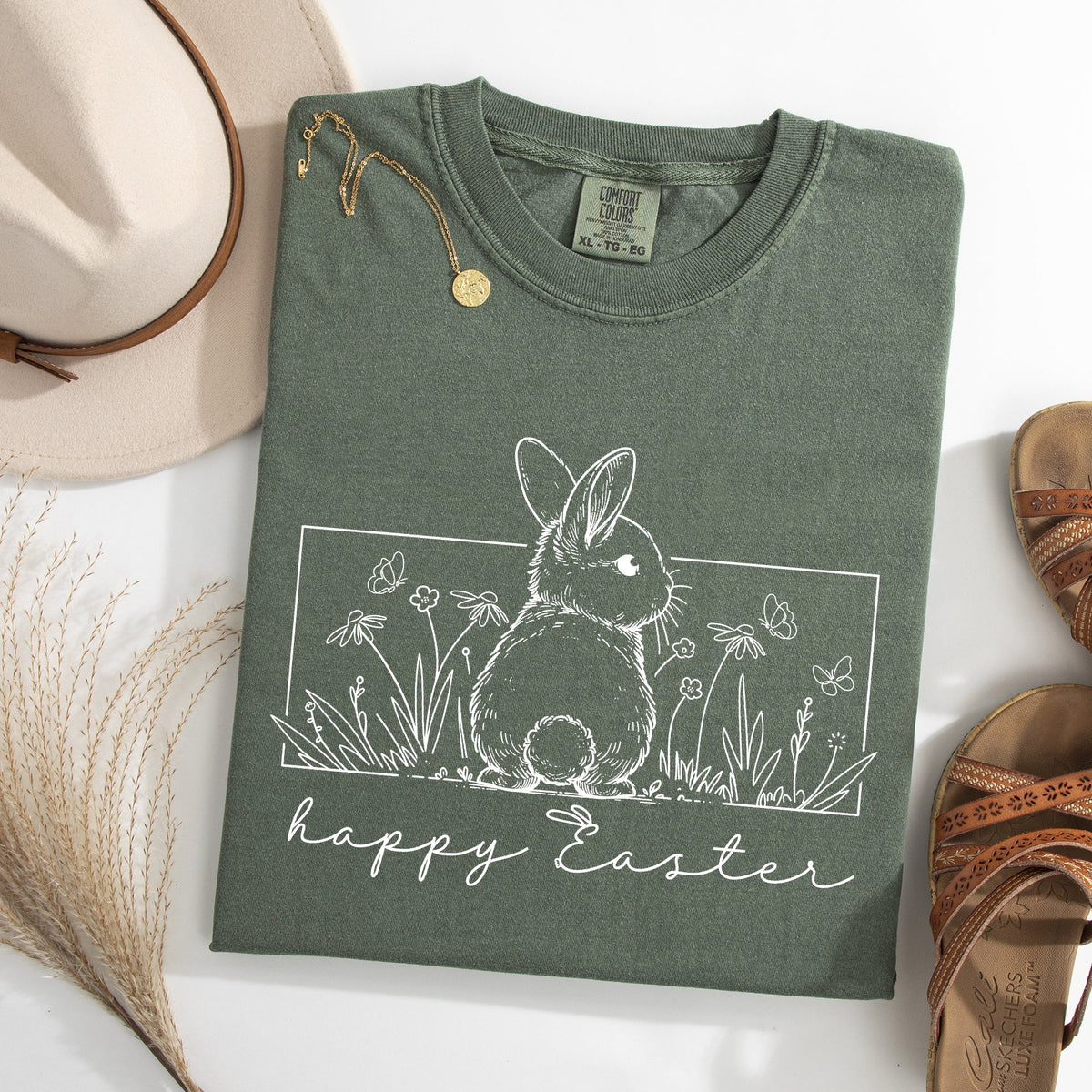 Happy Easter Minimal Bunny Jesus Rabbit Holiday Scene Artwork Comfort Colors Tee