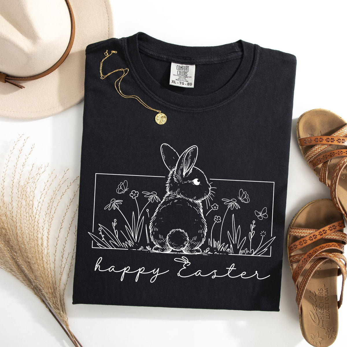 Happy Easter Minimal Bunny Jesus Rabbit Holiday Scene Artwork Comfort Colors Tee