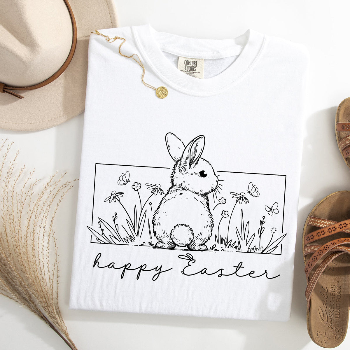 Happy Easter Minimal Bunny Jesus Rabbit Holiday Scene Artwork Comfort Colors Tee
