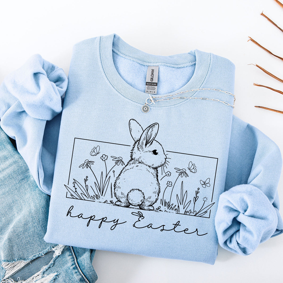 Happy Easter Minimal Bunny Jesus Rabbit Holiday Celebration Graphic Art Sweatshirt