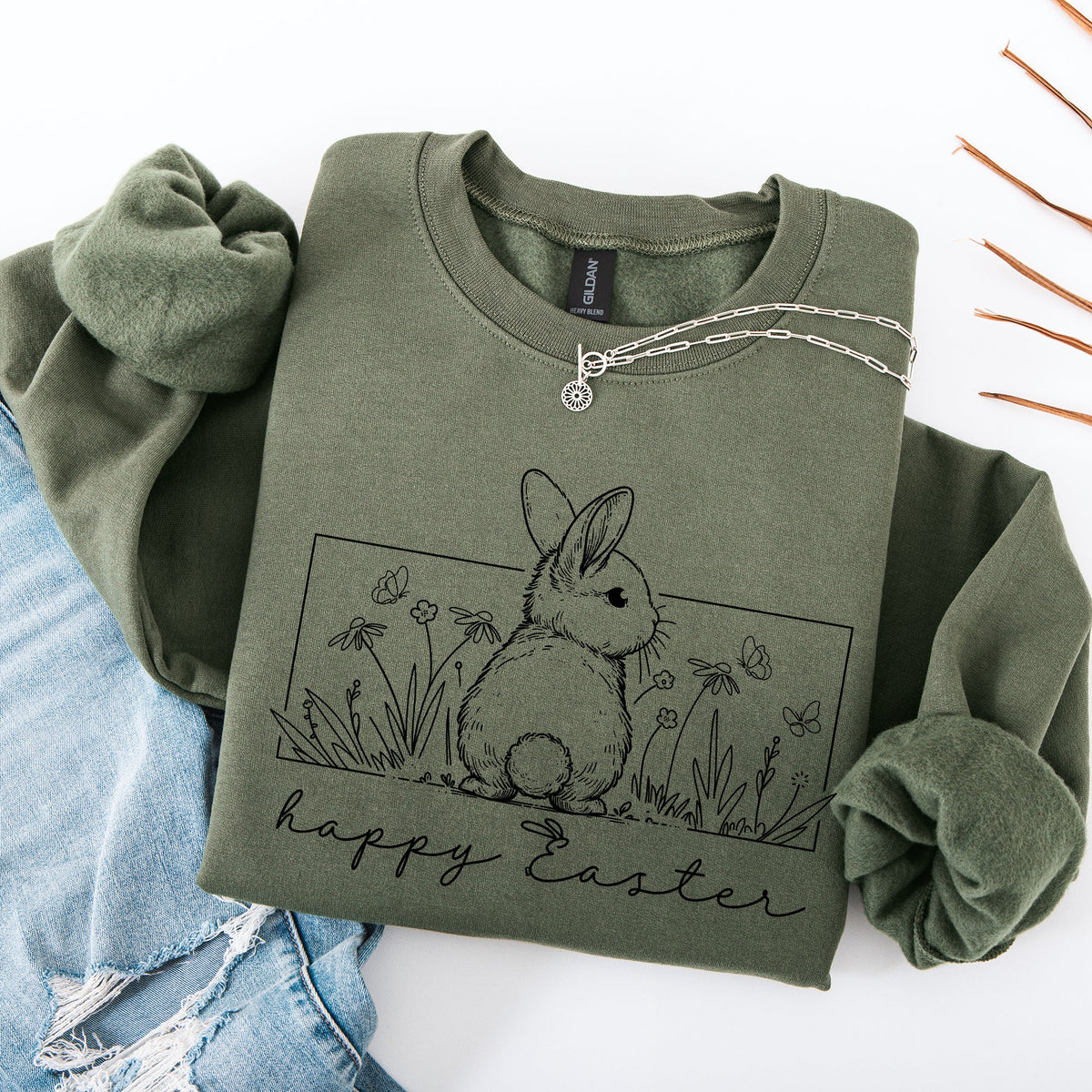 Happy Easter Minimal Bunny Jesus Rabbit Holiday Celebration Graphic Art Sweatshirt