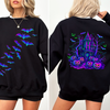 Haunted House Bright Colors Halloween Scene With Bats And Ghosts Spooky Night Parade Sweatshirt