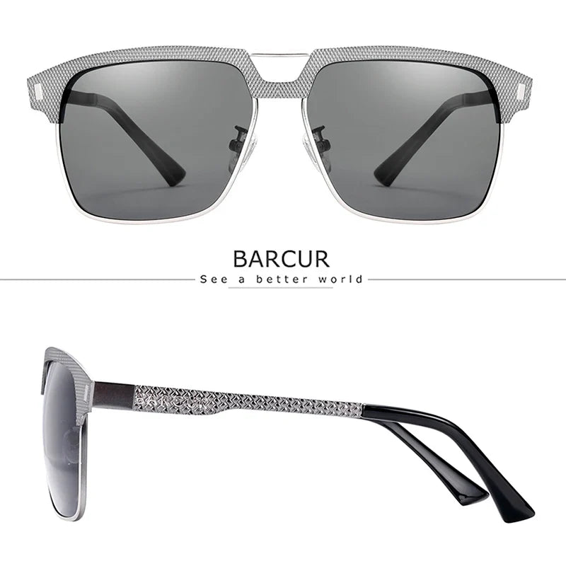 BARCUR Polarized Men’s Sunglasses – Fashionable Square Stainless Steel Frame UV400 Protection Anti-Reflective Outdoor Sports & Driving Eyewear – Original Design Casual Style with Premium Polycarbonate Lenses