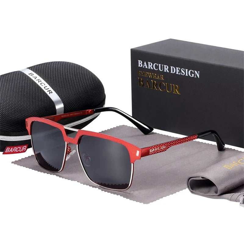 BARCUR Polarized Men’s Sunglasses – Fashionable Square Stainless Steel Frame UV400 Protection Anti-Reflective Outdoor Sports & Driving Eyewear – Original Design Casual Style with Premium Polycarbonate Lenses
