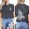 He Is Risen Faux Lace Girly Cross Christian Jesus Gospel Faith Saved Comfort Colors Tee