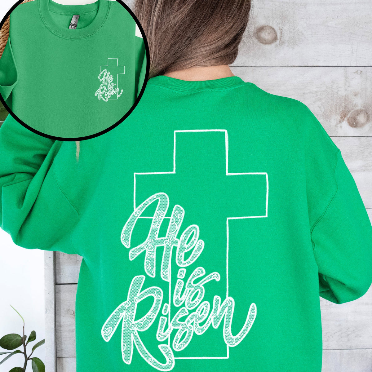 He Is Risen Faux Lace Girly Cross Coquette Christian Jesus Gospel Faith Saved Sweatshirt