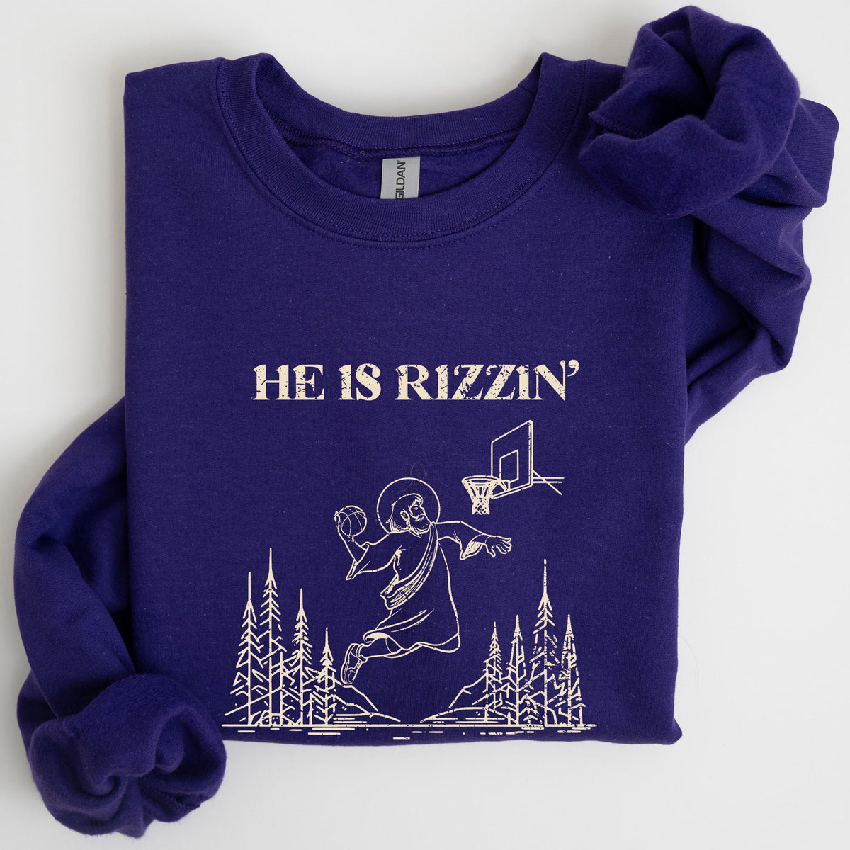 He Is Rizzin Basketball Jesus Easter Humorous Hoop Faithful Inspirational Quote Sweatshirt