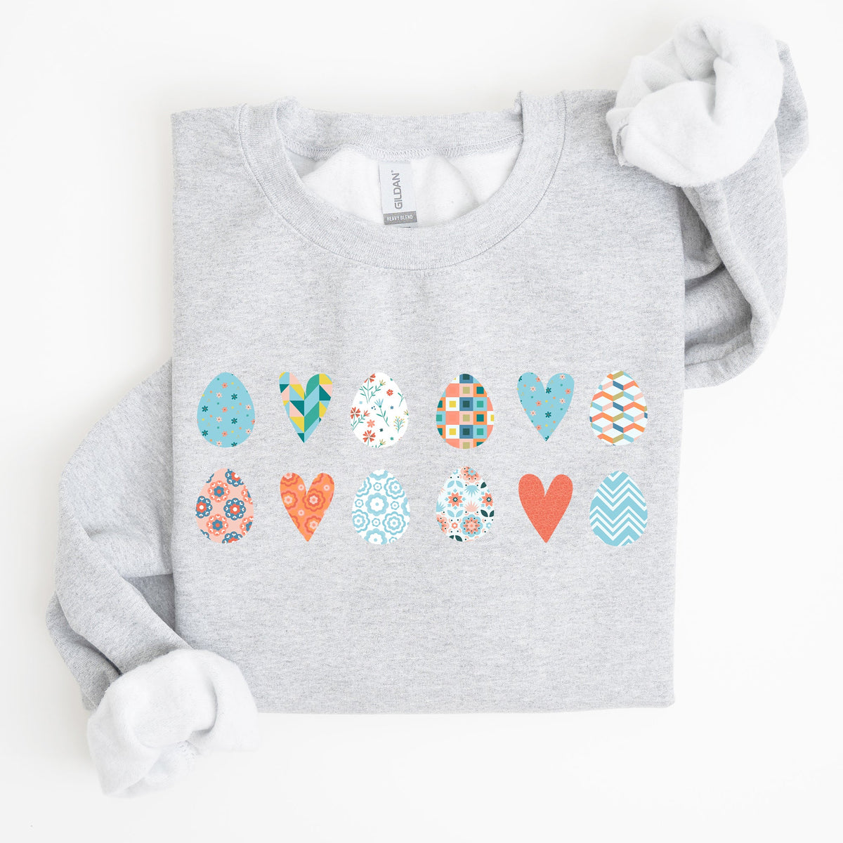 Hearts And Eggs Colorful Easter Whimsy Motif Celebration Edition Graphic Sweatshirt