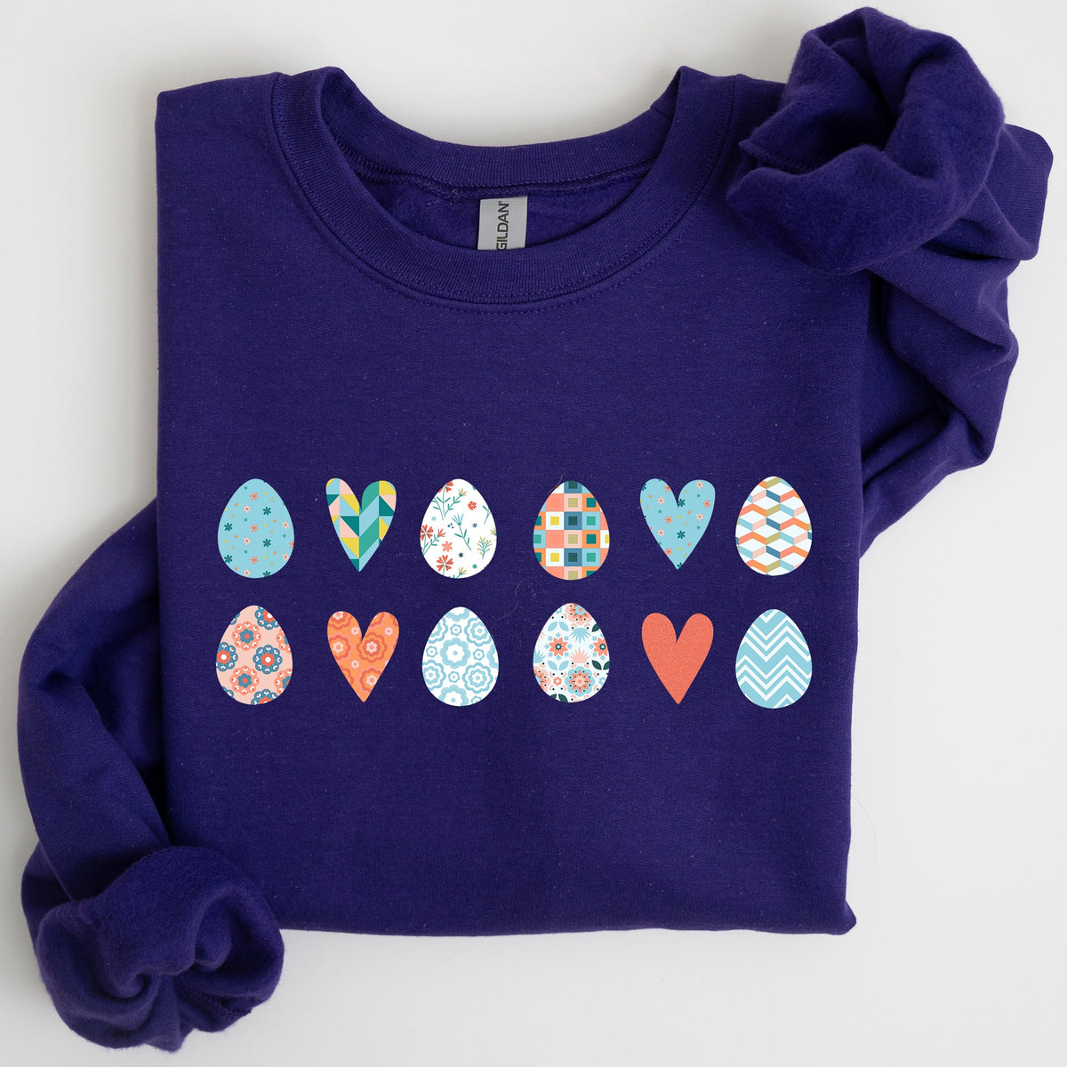 Hearts And Eggs Colorful Easter Whimsy Motif Celebration Edition Graphic Sweatshirt