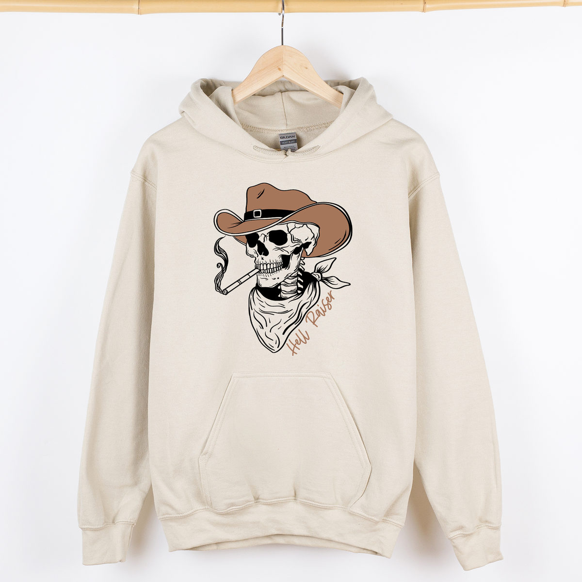 Hell Raiser Skeleton Halloween Spooky Cowboy Country Western Hanging With My Boos Hoodie