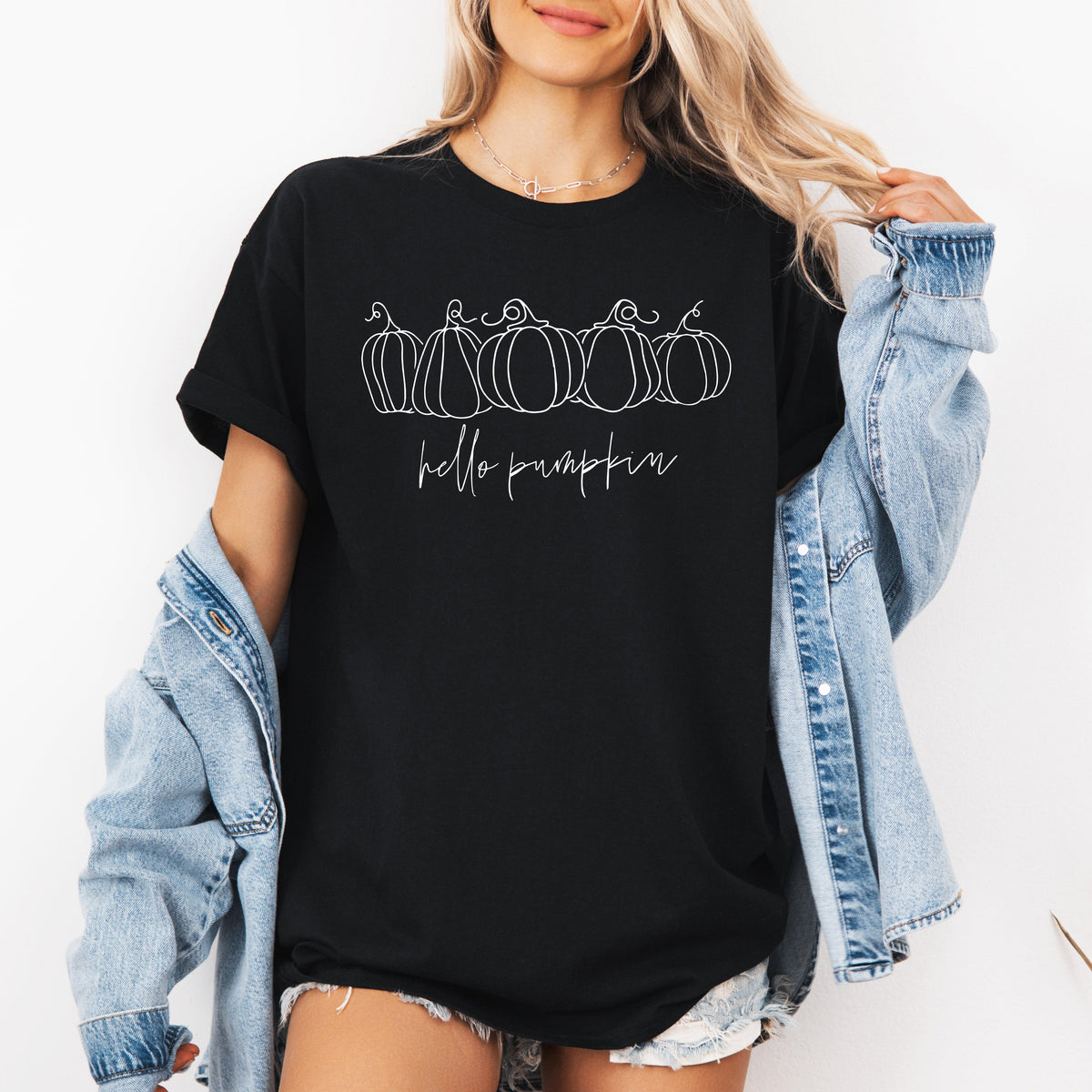 Hello Pumpkin Minimalist Thanksgiving Autumn Harvest Cozy Seasonal Print Graphic Tee